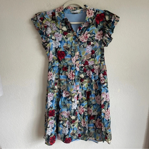 Alice + Olivia Meeko Breeze Floral Ruffled Mini Dress Button Down - Picture 2 of 5